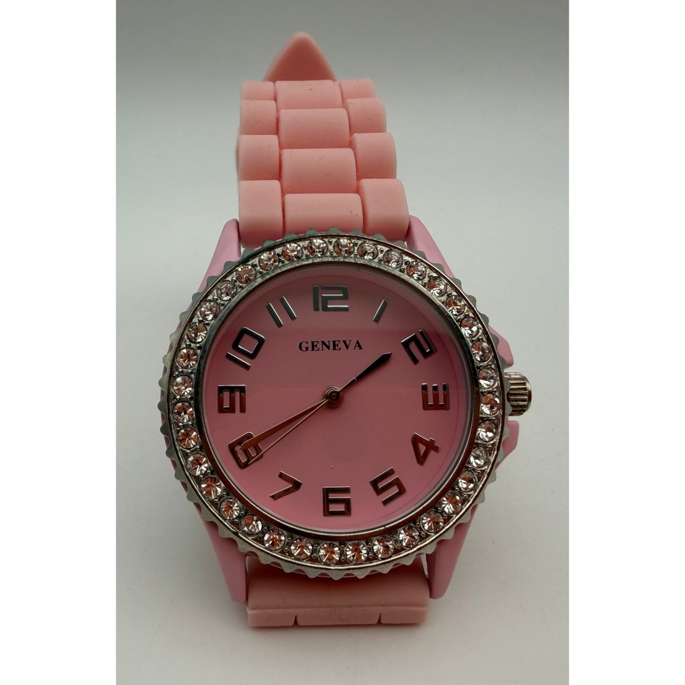 Geneva 5573 Pink Silicone Rhinestone Bezel Japan Movt Fashion Watch